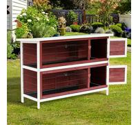 PawHut Two-Tier Rabbit Hutch Large Elevated Wooden Bunny Cage w/ Removable Tray