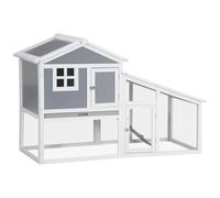 PawHut Two-Tier Rabbit Hutch w/ Sunlight Panel Roof - Slide-Out Tray - Grey | TJ Hughes