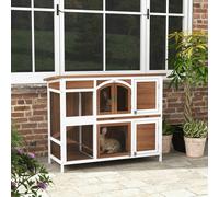 Pawhut Two-Tier Wooden Rabbit Hutch W/ Openable Roof, Slide-Out Tray, Ramp In Brown Brown