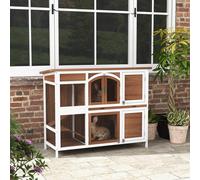 Pawhut Two-Tier Wooden Rabbit Hutch W/ Openable Roof, Slide-Out Tray, Ramp In Brown Brown