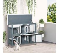 Pawhut Two-Tier Wooden Rabbit Hutch W/ Openable Roof, Slide-Out Tray, Ramp In Grey Grey