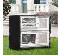 Pawhut Two-Tier Wooden Rabbit Hutch With Wheels, Trough, Rain Cover In Grey Grey