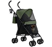 PawHut Umbrella Structure Dog Stroller, Lightweight & Portable Dog Pram w/ Shoulder Strap, Storage Bag & Cup Holder, Dark Green