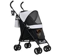 PawHut Umbrella Structure Dog Stroller, Lightweight & Portable Dog Pram w/ Shoulder Strap, Storage Bag & Cup Holder, Light Grey