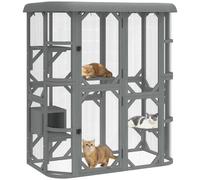 PawHut Walk-in Catio, Outdoor Cat Enclosure with 4 Jumping Platforms, Condo and Waterproof Cover, Outdoor Indoor Large Cat House for 2-3 Kittens, 156 x 80x 180 cm, Grey