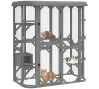 PawHut Walk-in Catio with Condo for 2-3 Kittens 156 x80 x 180 cm Grey