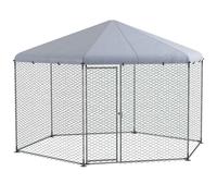 PawHut Walk in Chicken Run Chicken Coop Galvanised Outdoor Poultry Cage w/ Cover, for 10-15 Chickens, Hens, Rabbits, Ducks, 4 x 3.5 x 2.6m - Silver Tone Silver