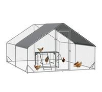 PawHut Walk-In Chicken Run, Galvanised Chicken Coop with UV-resistant and Water-Resistant Cover, Chicken Activity Shelf with 2 Swings, Poultry House for Outdoor, Farm, 3 x 4 x 2m
