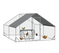 PawHut Walk-In Chicken Run Galvanised Chicken Coop 2 Swings 3 x 4 x 2m | UV-resistant and Water-Resistant Cover, Chicken Activity Shelf, Poultry House, Outdoor, Farm