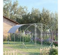 PawHut Walk-In Chicken Run Galvanised Chicken Coop w - Silver - 2.8 x 3.8 x 2m