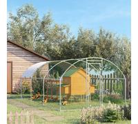 PawHut Walk-In Chicken Run Galvanised Chicken Coop w - Silver - 5.7 x 2.8 x 2m