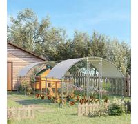 PawHut Walk-In Chicken Run Galvanised Chicken Coop w - Silver - 7.6 x 2.8 x 2m