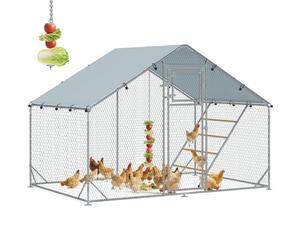 PawHut Walk-in Chicken Run, Galvanised Chicken Coop with Water-Resistant and UV-Resistant Cover, Feeding Door, Hanging Feeder, Perch, Hen Poultry House, for 6-8 Ducks, Rabbits, Geese