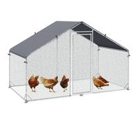 PawHut Walk In Chicken Run Galvanized Chicken Coop Hen Poultry House Cage Rabbit Hutch Pet Playpen Backyard With Water-Resist Cover, 3 x 2 x 2m Silver