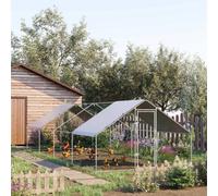 Pawhut Walk In Chicken Run Large Galvanised Chicken Coop W/ Cover 3 X 8 X 2M, Silver