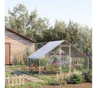 PawHut Walk In Chicken Run Large Galvanised Chicken Coop w/ Cover 6 x 3 x 2m | TJ Hughes Silver