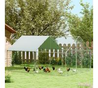 PawHut Walk-in Chicken Run, Galvanised Chicken Coop with Water-Resistant and UV-Resistant Cover, Feeding Door, Hanging Feeder, Perch, Hen Poultry House, for 12-18 Ducks, Rabbits, Geese