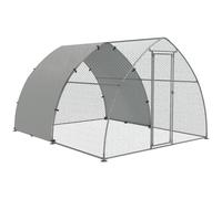 PawHut Walk In Chicken Run, Galvanised Chicken Coop Outdoor with Cover, Poultry Cage, for 8-12 Chickens, Hens, Ducks, Rabbits, 3 x 3.8 x 2.2m - Silver Tone
