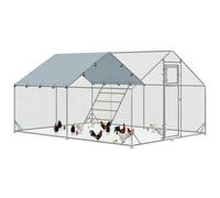 PawHut Walk In Chicken Run with Cover Hanging Feeder Perch for 12-18 Poultry - D
