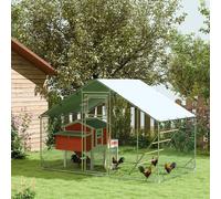PawHut Walk in Chicken Run w/ Cover, Hanging Feeder, Perch - 195 x 200 x 300cm - for 6-8 Poultry