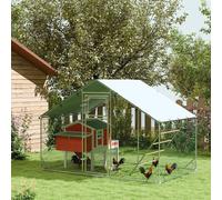 Pawhut Walk-In Chicken Run W/ Cover, Hanging Feeder Perch, For 6-8 Poultry In Silver Silver