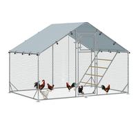 Walk-in Chicken Run w/ Cover, Hanging Feeder Perch, for 6-8 Poultry PawHut Silver L