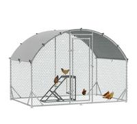 PawHut Walk-In Chicken Run, Metal Chicken Coop with Cover, Outdoor Hen Poultry House Cage with Chicken Activity Shelf, for Chickens, Rabbits, Ducks, 2.8 x 1.9 x 2m