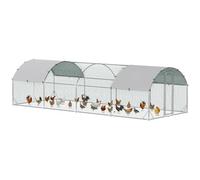 PawHut Walk In Chicken Run with Dome Roof for 16-24 Hens 7.6 x 2.8 x 2m | Galvanised Large Chicken Coop, Waterproof UV-Resistant Cover for Ducks Rabbit, Hen House Poultry Cage, Farm Yard