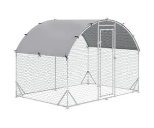 PawHut Walk In Chicken Run with Dome Roof for 4-6 Hens 2.8 x 1.9 x 2m | Galvanised Large Chicken Coop, Waterproof UV-Resistant Cover for Ducks Rabbit, Hen House Poultry Cage, Farm Yard