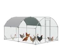 PawHut Walk In Chicken Run with Dome Roof for 6-12 Hens 3.8 x 2.8 x 2m | Galvanised Large Chicken Coop, Waterproof UV-Resistant Cover for Ducks Rabbit, Hen House Poultry Cage, Farm Yard