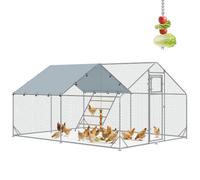PawHut Walk-in Chicken Run with Feeding Door for 12-18 Ducks | Galvanised Chicken Coop, Water-Resistant and UV-Resistant Cover, Hanging Feeder, Perch, Hen Poultry House for Rabbits, Geese