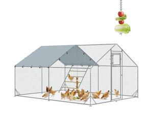 PawHut Walk-in Chicken Run with Feeding Door for 12-18 Ducks | Galvanised Chicken Coop, Water-Resistant and UV-Resistant Cover, Hanging Feeder, Perch, Hen Poultry House for Rabbits, Geese