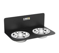 PawHut Wall Mount Dog Bowls, Adjustable Height Raised Dog Feeding Station with 2 Stainless Steel Bowls, 10kg Capacity, Black