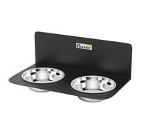 Pawhut Wall Mount Dog Bowls, Adjustable Height With 2 Bowls, Black Black