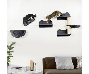 Pawhut Wall Mounted Cat Tree 4Pc Kitten Activity Centre With Sisal Dark Grey