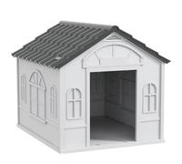 PawHut Weather-Resistant Dog House, Puppy Shelter for Medium Dogs - Grey