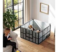 PawHut Dog Whelping Box w/ Washable Whelping Pad, Windproof Cloth, Black - Black - Steel, Polyester - 1