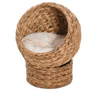 PawHut Wicker Cat Bed, Raised Rattan Cat Basket with Cylindrical Base, Soft Washable Cushion, Brown, 42 x 33 x 52 cm Aosom UK