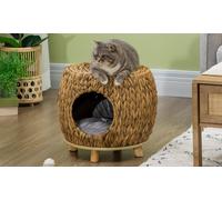 PawHut Wicker Cat Cave/House Stool with Soft Washable Cushion