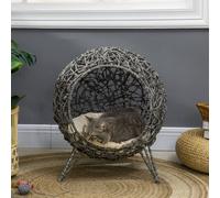 Pawhut Wicker Cat House, Ball-Shaped Rattan Raised Cat Bed In Grey Grey