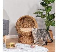 Pawhut Wicker Cat House, Raised Cat Bed With Cylindrical Base, 40 X 37 X 51 Cm
