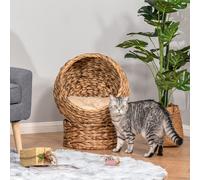 Pawhut Raised Wicker Cat House With Cylindrical Base 50 X 42 X 60 cm Brown, Brown