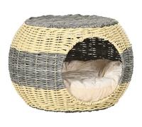 Pawhut Wicker Cat House Rattan Raised Cat Bed Cosy Kitten Cave With Soft Washable Cushion Diameter 40 X 30cm
