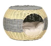PawHut Wicker Cat House, Rattan Raised Cat Bed w/Soft Cushion, Φ40 x 30cm