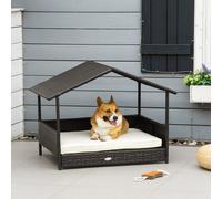 PawHut Wicker Dog House - Rattan Pet Bed with Soft Cushion - Cat Basket - Cream | TJ Hughes Grey
