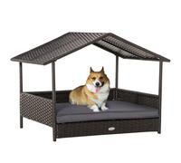 PawHut Wicker Dog House, Rattan Pet Bed with Soft Cushion, Cat Basket - Grey