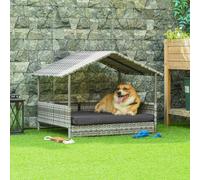 PawHut Wicker Dog House, Rattan Pet Bed with Soft Cushion- Dark Grey