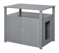 PawHut Wood Cat Litter Box w/ Enclosure Furniture - Grey, Grey