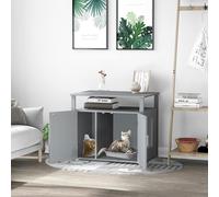 PawHut Wood Cat Litter Box Enclosure Furniture w/ Adjustable Interior Wall - Grey