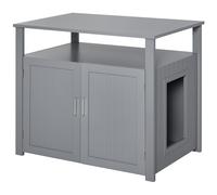 PawHut Wooden Cat Litter Box Enclosure Furniture with Adjustable Interior Wall & Large Tabletop for Nightstand, Grey